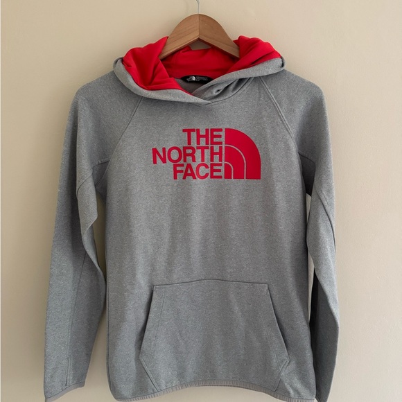 The North Face Women’s Gray Hoodie with Red Logo - Picture 1 of 3